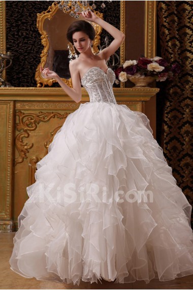 Organza and Satin Sweetheart Floor Length Ball Gown 