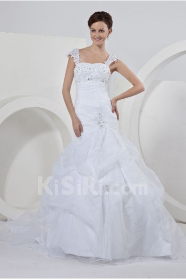 Satin and Organza Straps Neckline Ball Gown with Embroidery