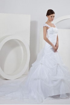 Satin and Organza Straps Neckline Ball Gown with Embroidery