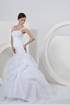 Satin and Organza Straps Neckline Ball Gown with Embroidery