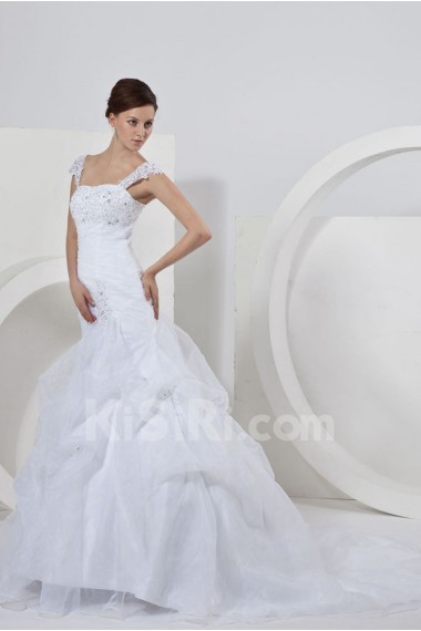 Satin and Organza Straps Neckline Ball Gown with Embroidery