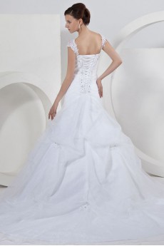 Satin and Organza Straps Neckline Ball Gown with Embroidery