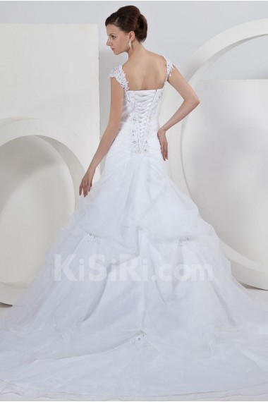 Satin and Organza Straps Neckline Ball Gown with Embroidery