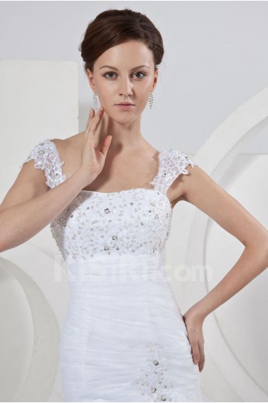 Satin and Organza Straps Neckline Ball Gown with Embroidery