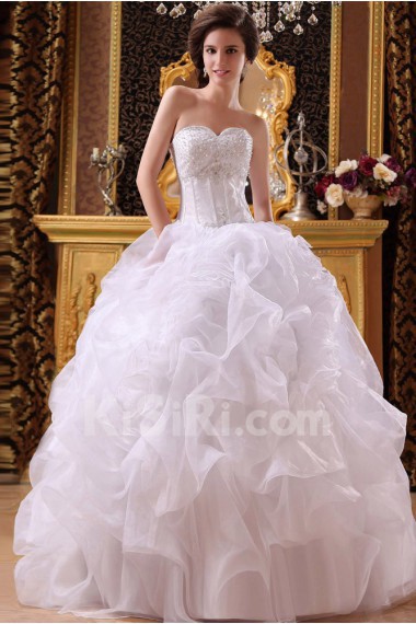 Satin and Organza Sweetheart Floor Length Ball Gown with Beaded and Ruched