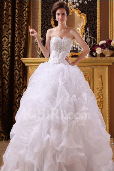 Satin and Organza Sweetheart Floor Length Ball Gown with Beaded and Ruched