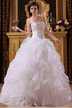 Satin and Organza Sweetheart Floor Length Ball Gown with Beaded and Ruched