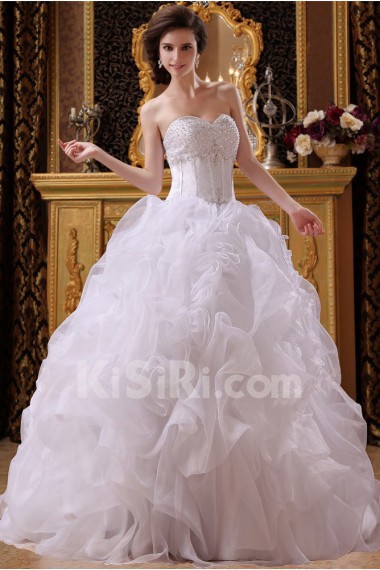 Satin and Organza Sweetheart Floor Length Ball Gown with Beaded and Ruched