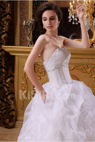 Satin and Organza Sweetheart Floor Length Ball Gown with Beaded and Ruched