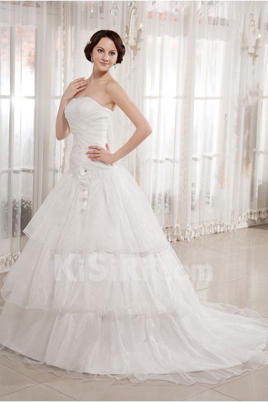 Taffeta and Organza Strapless Ball Gown