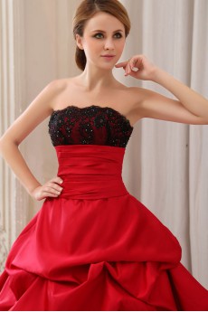 Satin and Lace Strapless Ball Gown with Ruffle