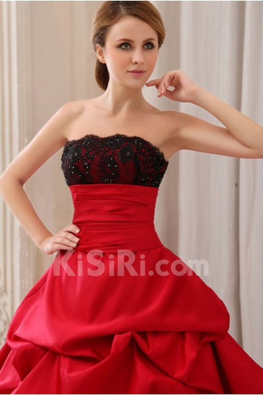 Satin and Lace Strapless Ball Gown with Ruffle