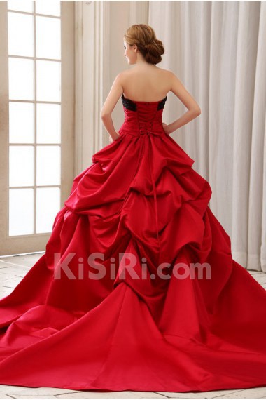 Satin and Lace Strapless Ball Gown with Ruffle