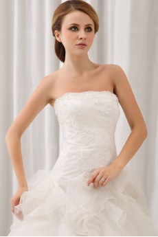 Organza and Lace Strapless A-line Dress