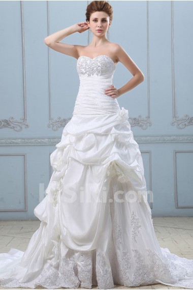 Taffeta and Lace Sweetheart Ball Gown with Embroidery