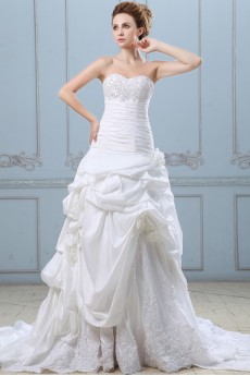 Taffeta and Lace Sweetheart Ball Gown with Embroidery