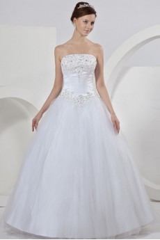 Tulle Strapless Ball Gown with Embroidery