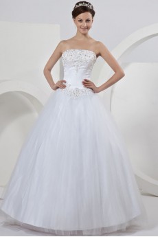 Tulle Strapless Ball Gown with Embroidery