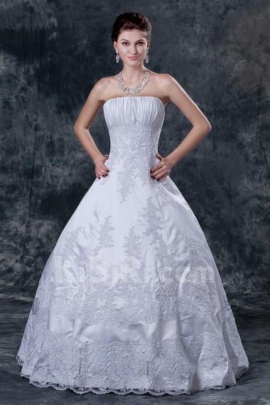 Satin Strapless Floor Length Ball Gown with Beaded and Ruffle