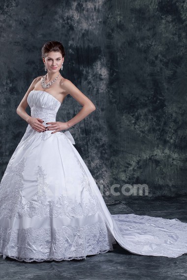 Satin Strapless Floor Length Ball Gown with Beaded and Ruffle