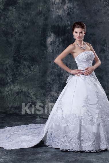 Satin Strapless Floor Length Ball Gown with Beaded and Ruffle