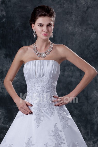 Satin Strapless Floor Length Ball Gown with Beaded and Ruffle