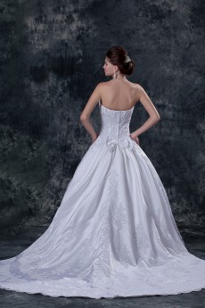 Satin Strapless Floor Length Ball Gown with Beaded and Ruffle