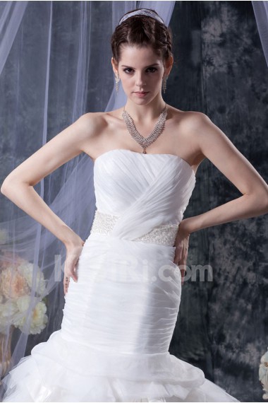 Yarn Satin Strapless Mermaid Dress with Beaded Ruffle