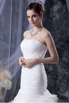 Yarn Satin Strapless Mermaid Dress with Beaded Ruffle