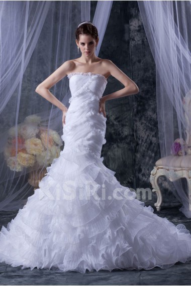 Satin and Yarn Strapless Mermaid Dress with Ruffle