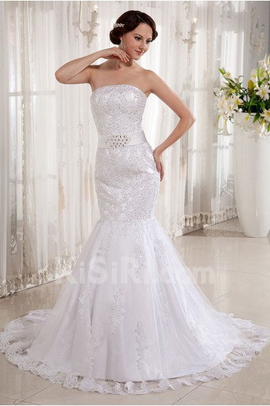 Lace Satin Strapless Mermaid Dress