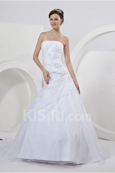 Satin Organza Strapless Mermaid Dress Ruffle