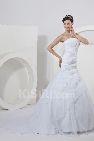 Satin Organza Strapless Mermaid Dress Ruffle