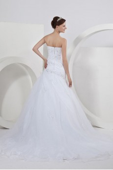 Satin Organza Strapless Mermaid Dress Ruffle