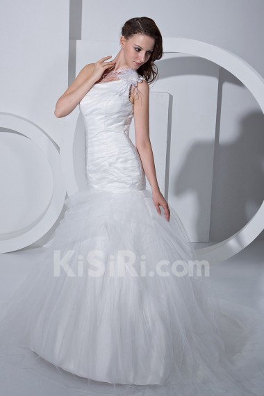 Satin Tulle One-Shoulder Mermaid Dress with Ruffle