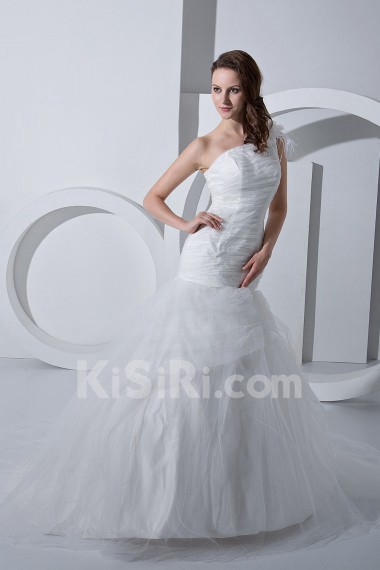 Satin Tulle One-Shoulder Mermaid Dress with Ruffle