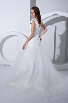 Satin Tulle One-Shoulder Mermaid Dress with Ruffle