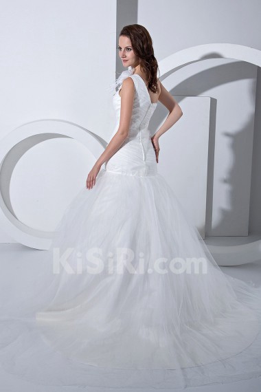 Satin Tulle One-Shoulder Mermaid Dress with Ruffle