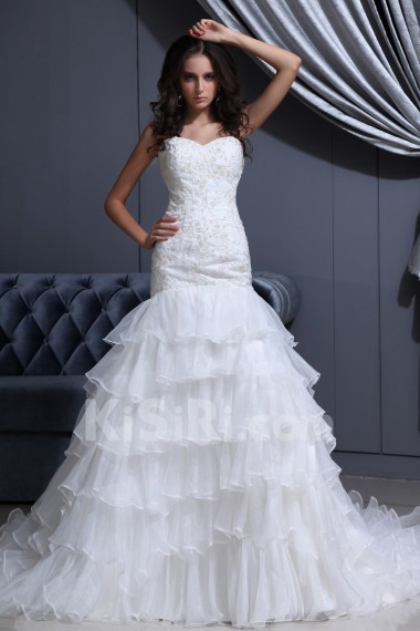 Organza Sweetheart Mermaid Dress with Embroidery and Ruffle