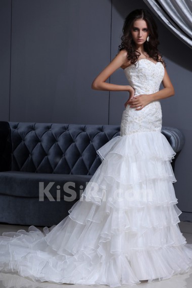 Organza Sweetheart Mermaid Dress with Embroidery and Ruffle