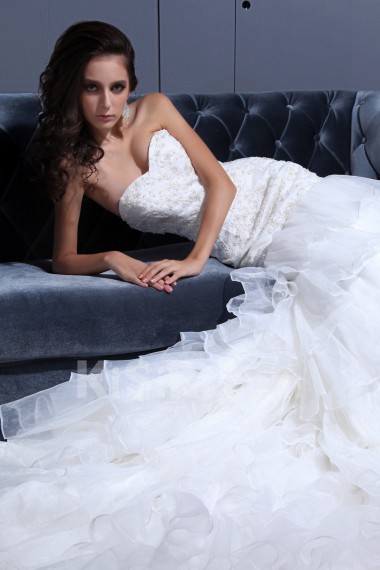 Organza Sweetheart Mermaid Dress with Embroidery and Ruffle