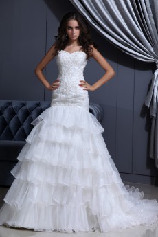 Organza Sweetheart Mermaid Dress with Embroidery and Ruffle