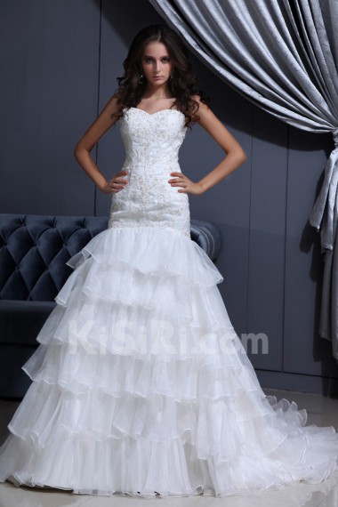 Organza Sweetheart Mermaid Dress with Embroidery and Ruffle