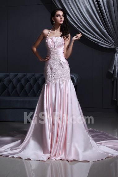 Satin Halter Neckline Mermaid Dress 