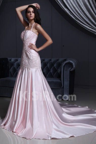 Satin Halter Neckline Mermaid Dress 