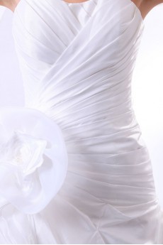 Satin and Organza Sweetheart A-Line Dress with Ruffle and Flowers