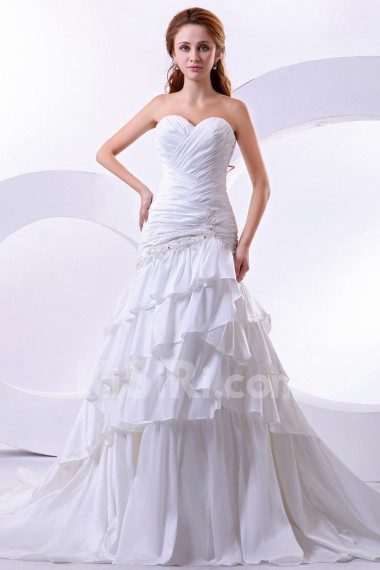 Taffeta and Satin Sweetheart A-Line Dress with Embroidery