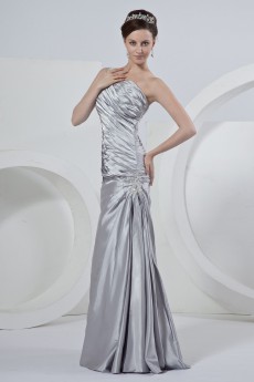 Satin One-Shoulder Floor Length A-Line Dress with Ruffle