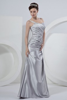 Satin One-Shoulder Floor Length A-Line Dress with Ruffle