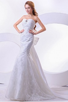 Satin and Lace Sweetheart Mermaid Dress with Embroidery